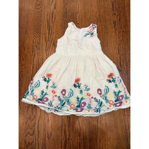 Peek Kids Girls Floral Embroidered Cotton Dress Ivory Side Zip Size 10